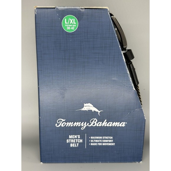 Tommy Bahama Stretch Men's Braided Woven Belt L/XL 38-42 NEW IN BOX Black/Khaki - Picture 2 of 5